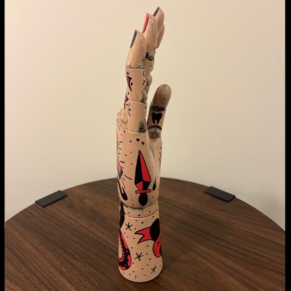 Tattooed Articulated Wooden Hand - Picture 4 of 5